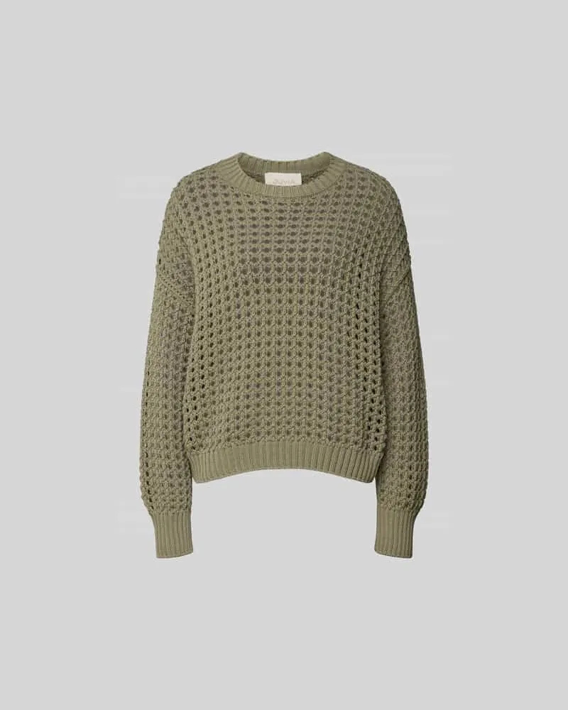 Juvia Relaxed Fit Pullover mit Lochmuster Oliv