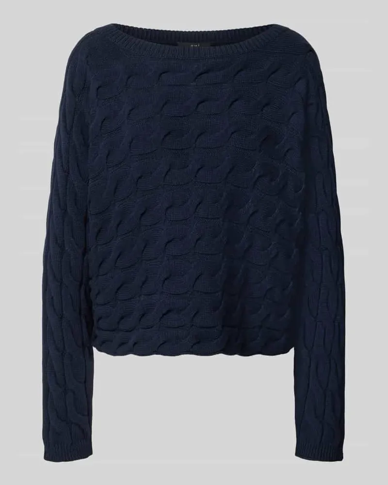 Oui  Relaxed Fit Strickpullover aus Baumwoll-Mix mit Zopfmuster Marine
