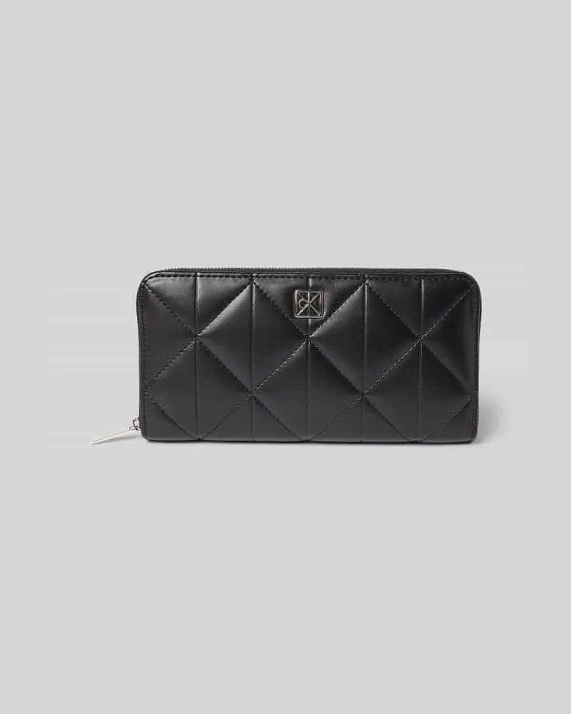 Calvin Klein Portemonnaie mit Steppnähten und Label-Applikation Black