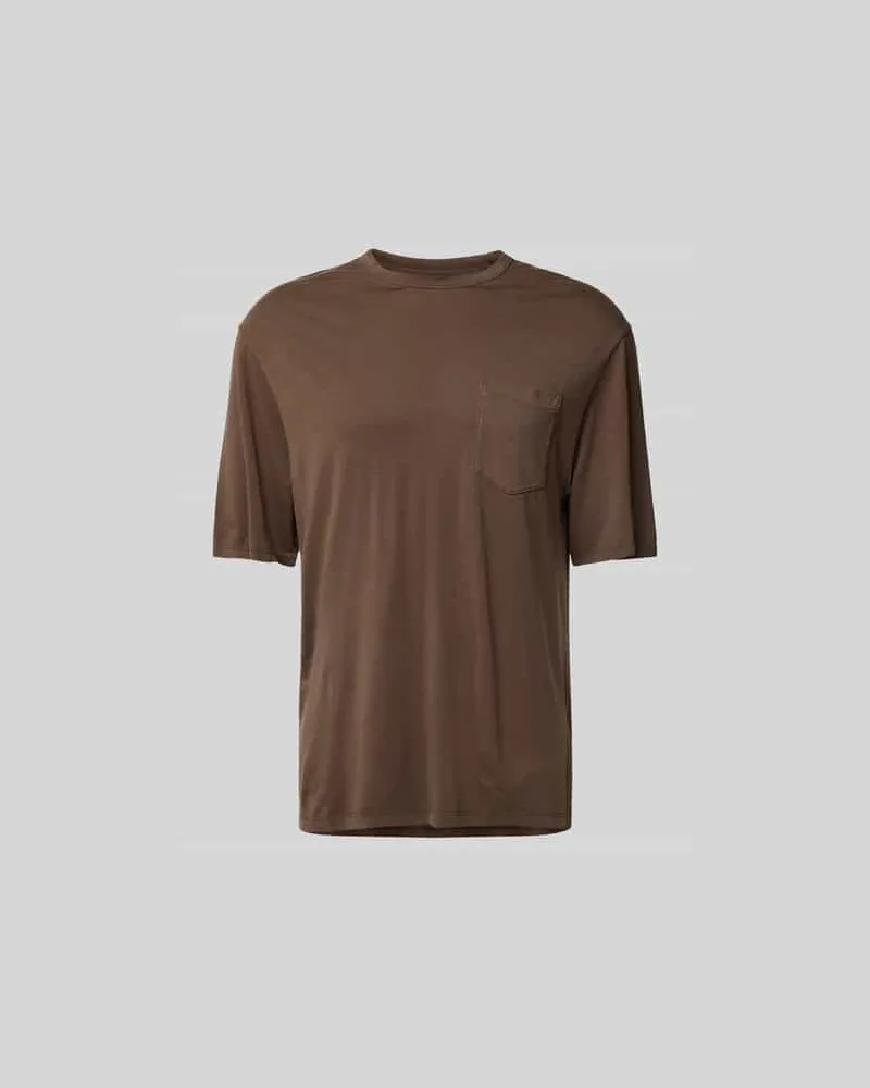 Officine Generale Regular Fit T-Shirt aus Lyocell-Mix Mittelbraun