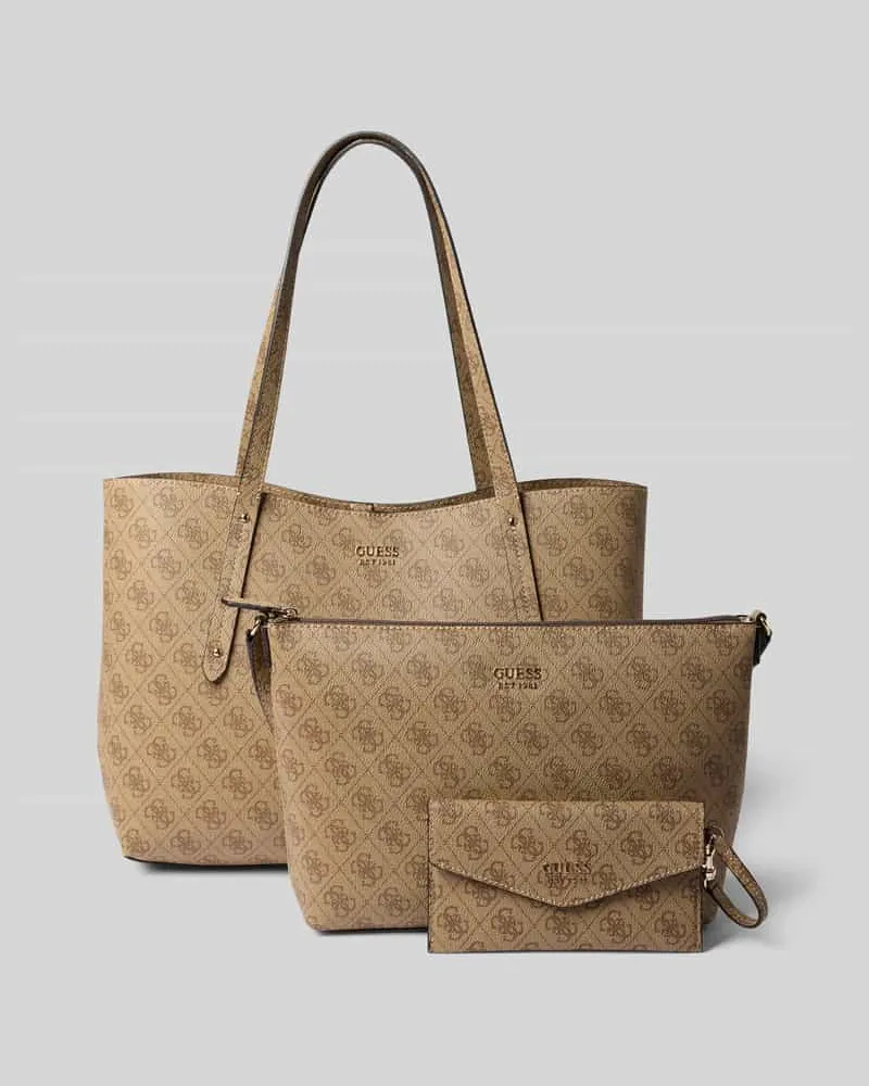 Guess Tote Bag mit Allover-Logo-Print Modell 'Brenton Hellbraun