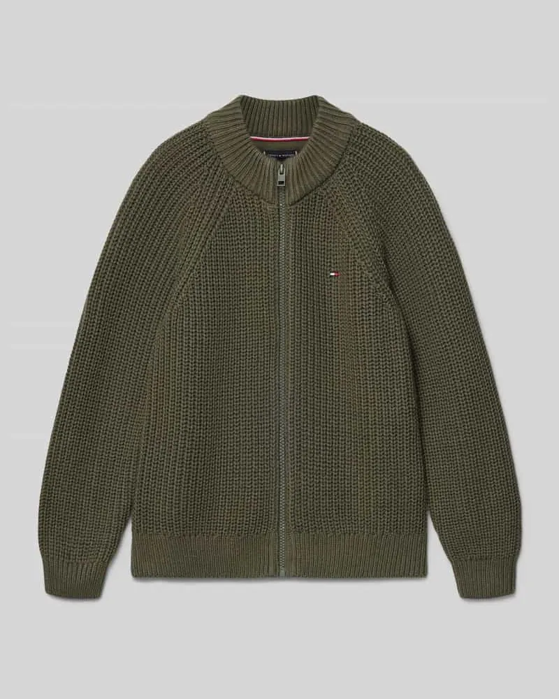 Tommy Hilfiger Regular Fit Strickjacke aus Baumwoll-Mix Oliv