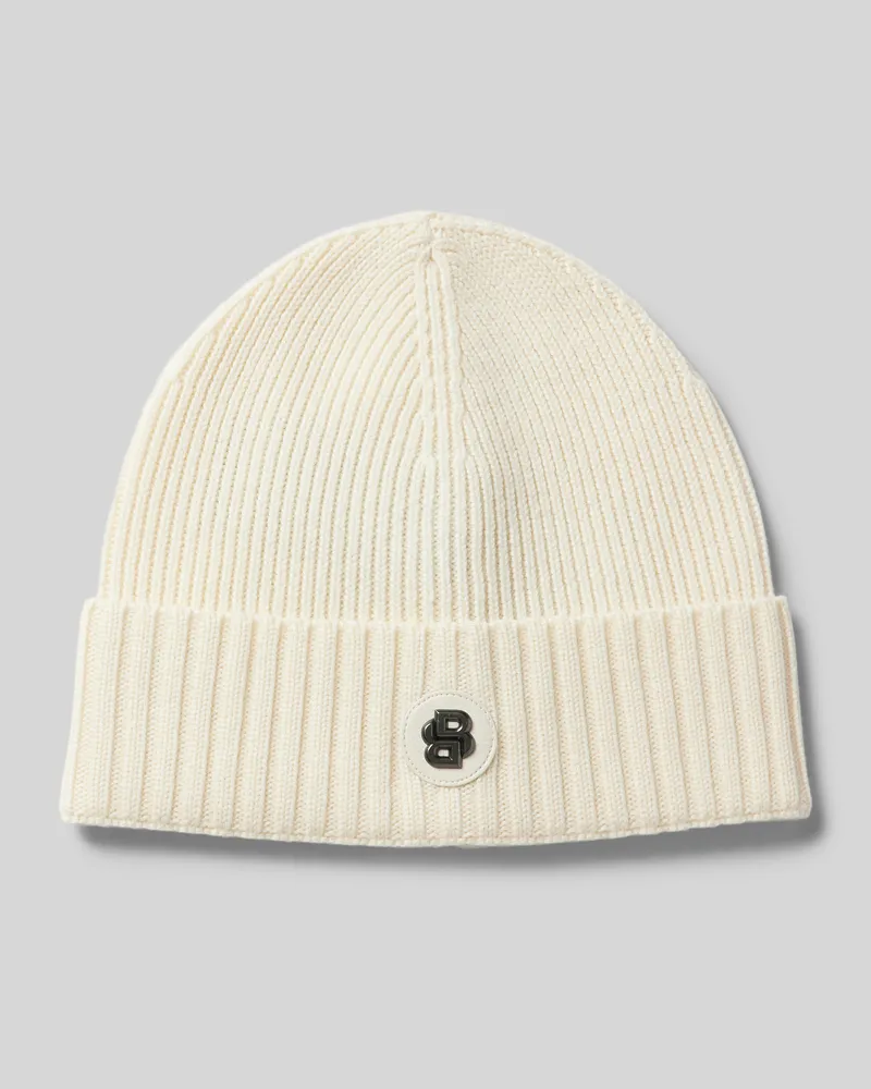 HUGO BOSS Beanie aus Schurwolle mit Label-Detail Modell 'Fati Offwhite