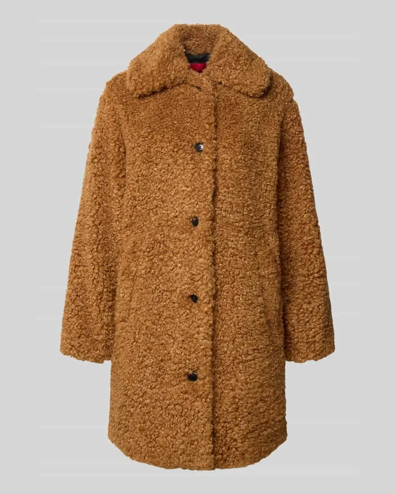 HUGO BOSS Regular Fit Teddy-Mantel mit Umlegekragen Modell 'MIMINA-1 Cognac
