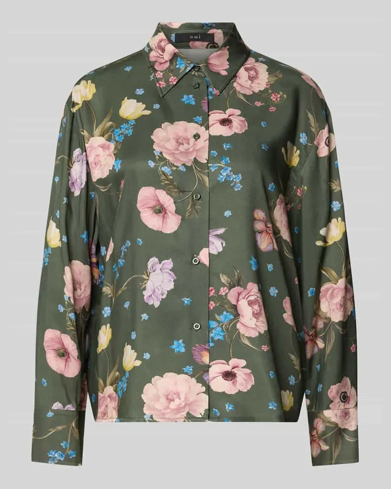 Oui  Regular Fit Bluse aus Viskose im Allover-Look Khaki