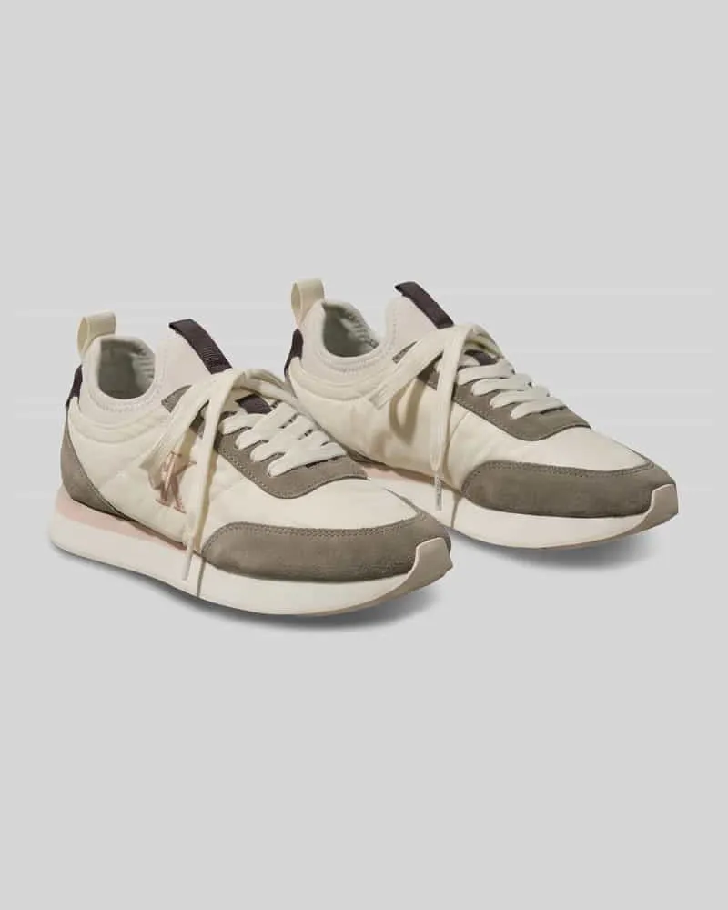 Calvin Klein Sneaker aus Leder-Nylon-Mix mit Logo-Stitching Beige