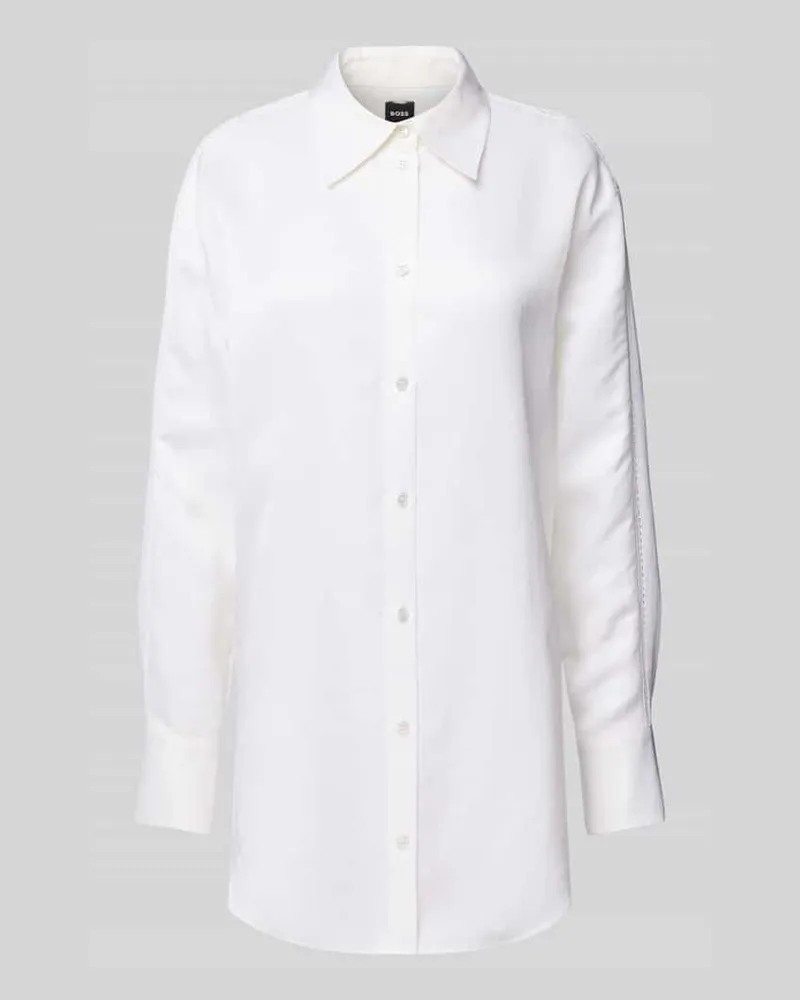 HUGO BOSS Slim Fit Hemdbluse aus Viskose-Leinen-Mix Modell 'Belini Weiss
