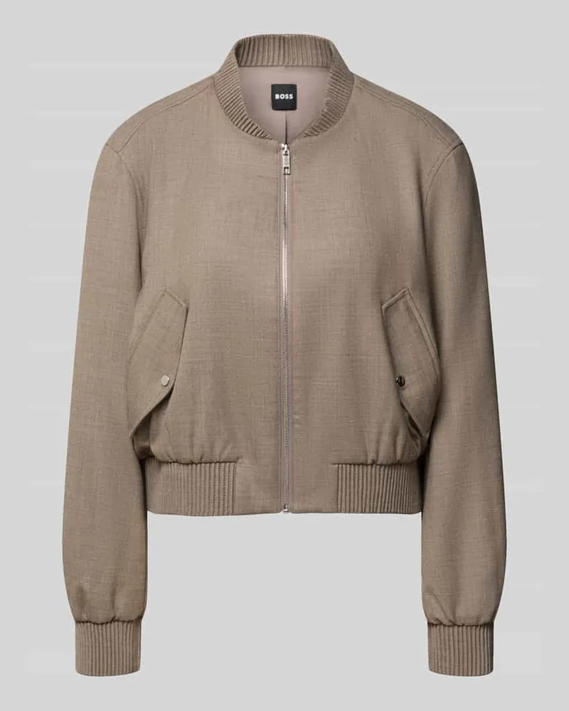 HUGO BOSS Bomberjacke mit gerippten Abschlüssen Sand