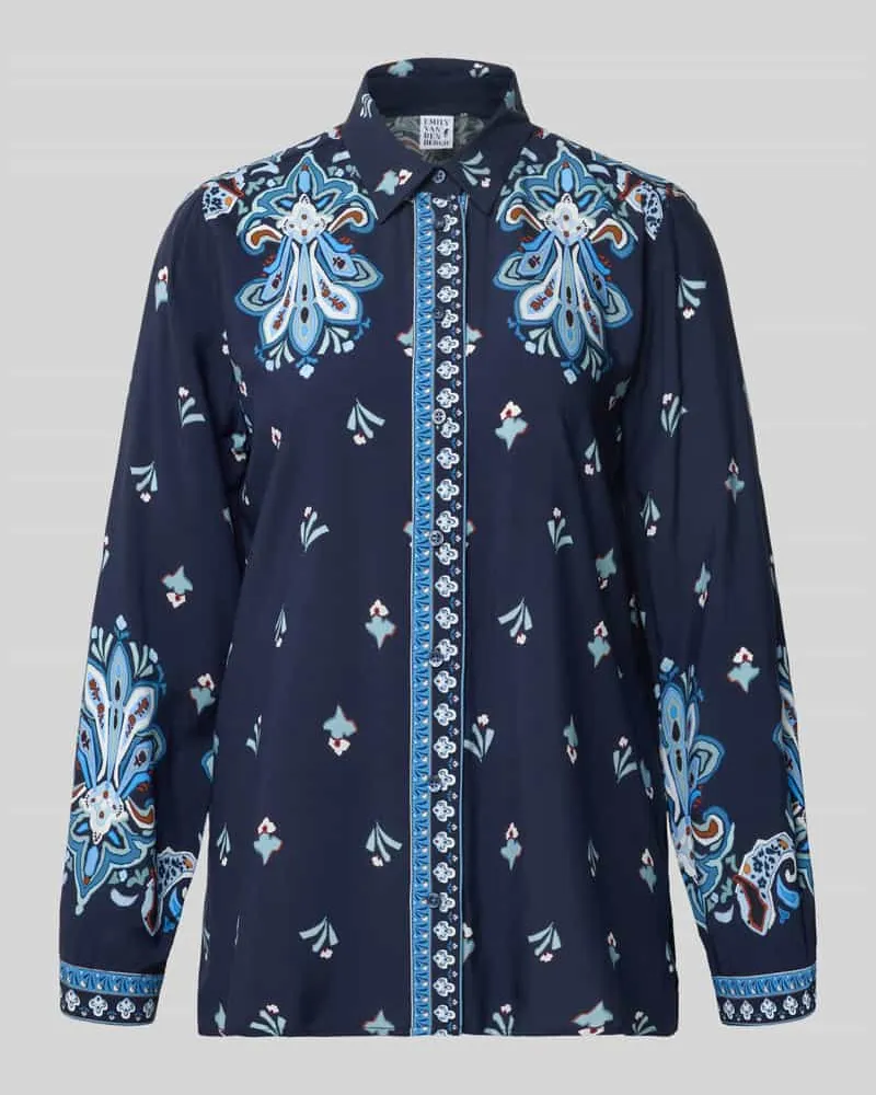 Emily van den Bergh Regular Fit Bluse mit Manschetten Dunkelblau