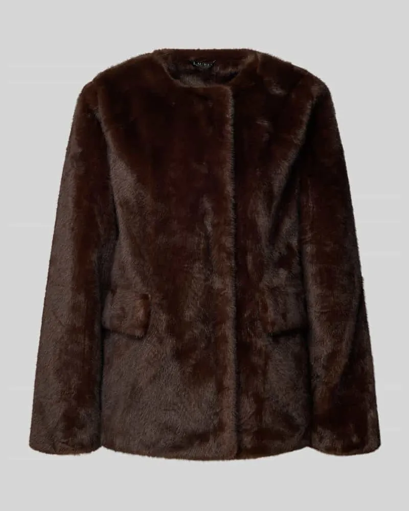 Ralph Lauren Jacke aus Kunstfell mit Pattentaschen Dunkelbraun