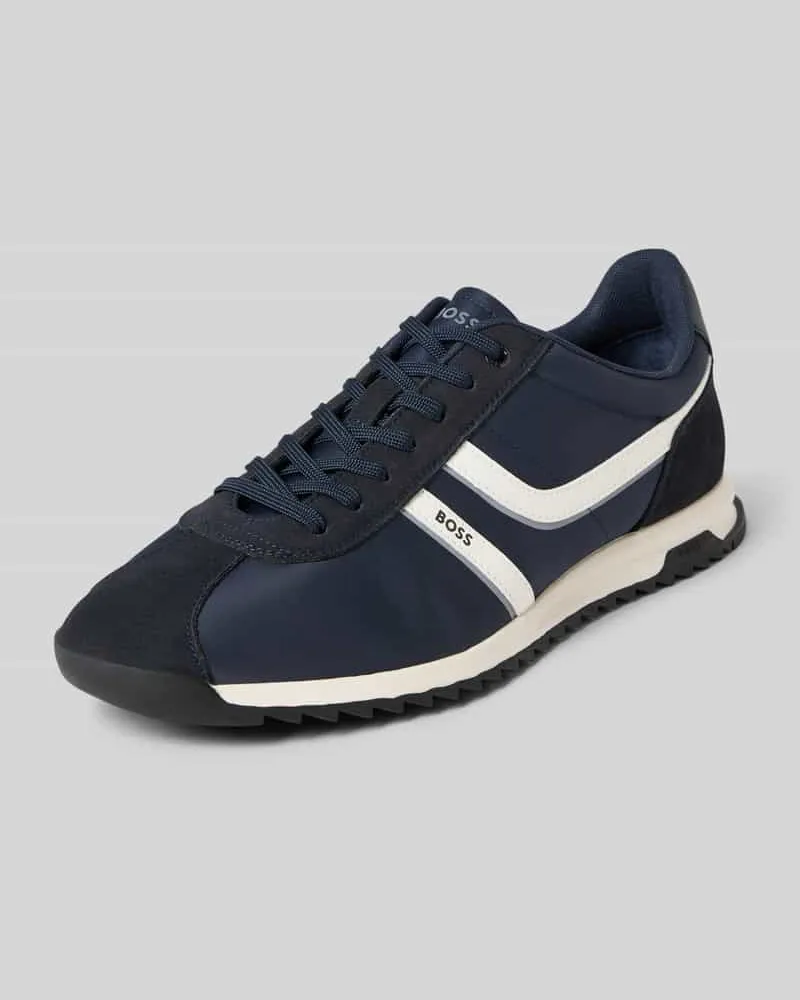 HUGO BOSS Low Top Sneaker mit Velours-Optik-Details Modell 'ZAYN Dunkelblau