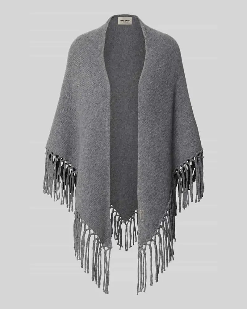 Max Mara Poncho aus reiner Schurwolle mit Fransen Modell 'TORNADO Mittelgrau