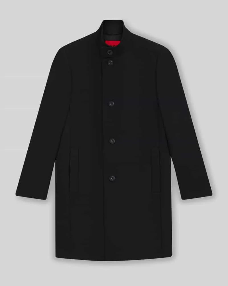 HUGO BOSS Regular Fit Wollmantel mit Stehkragen Modell 'MINTRAX2541 Black