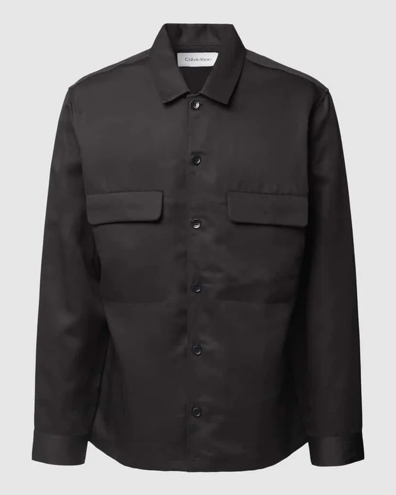 Calvin Klein Hemdjacke mit Umlegekragen Black