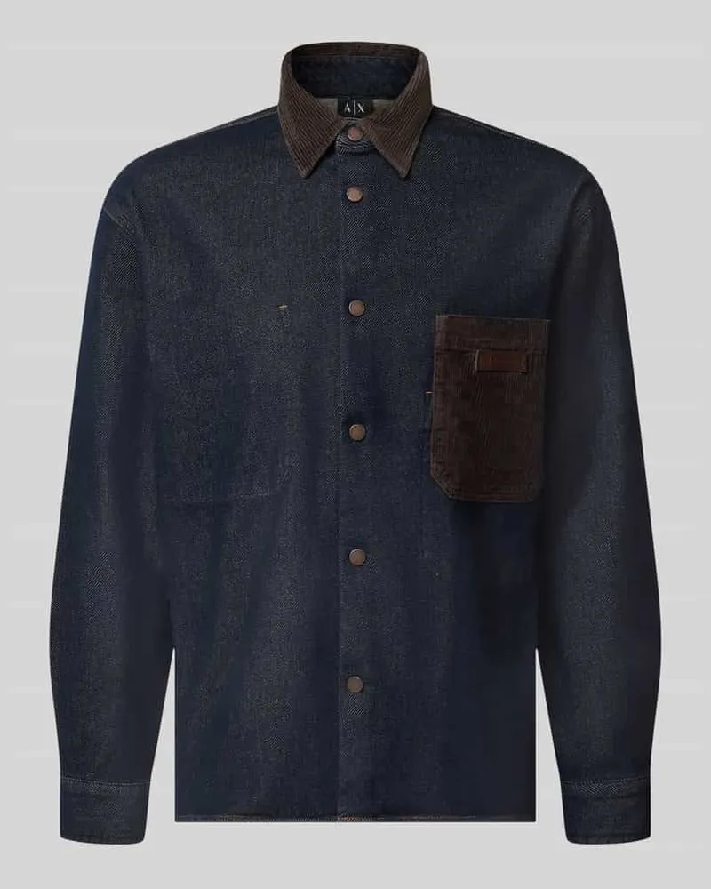 Armani Exchange Overshirt mit Kentkragen in Cord-Optik und Label-Patch Jeansblau