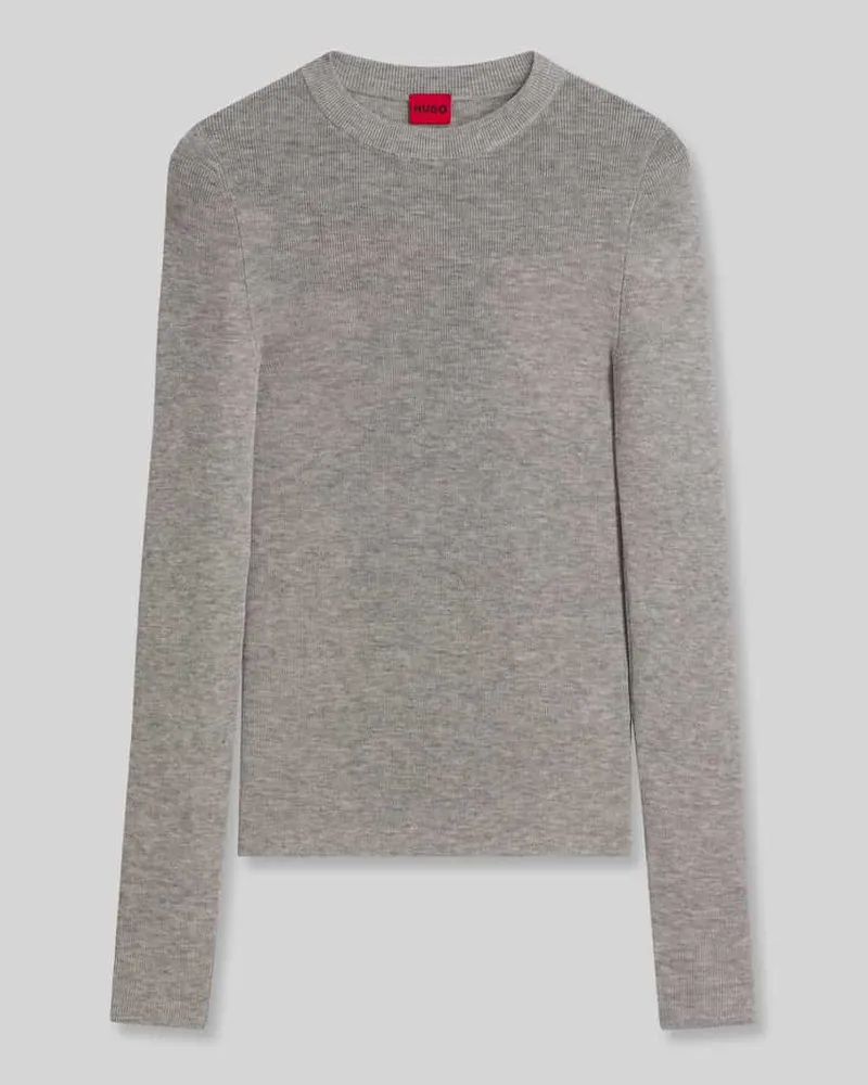 HUGO BOSS Slim Fit Pullover aus Woll-Mix mit Lyocell-Kaschmir-Anteil Modell 'Sallya Hellgrau