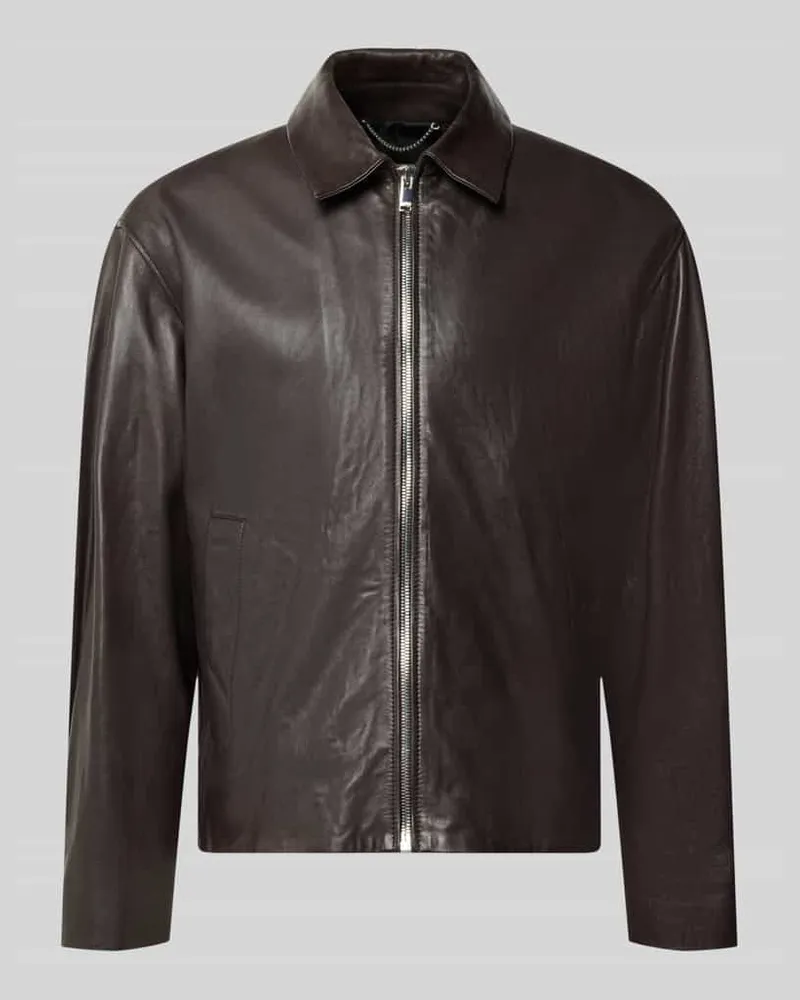 Drykorn Regular Fit Jacke in Leder-Optik mit Umlegekragen Dunkelbraun