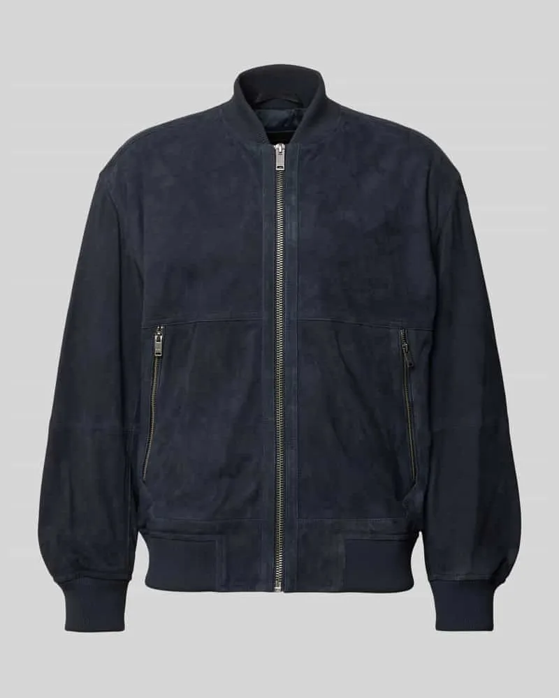 HUGO BOSS Regular Fit Bomberjacke aus reinem Ziegenleder Modell 'JONORVE Marine