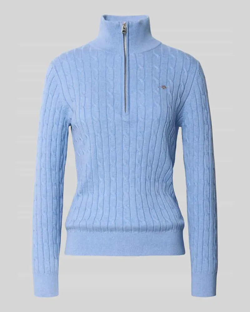 Gant Troyer mit Logo-Stitching und Zopfmuster Hellblau