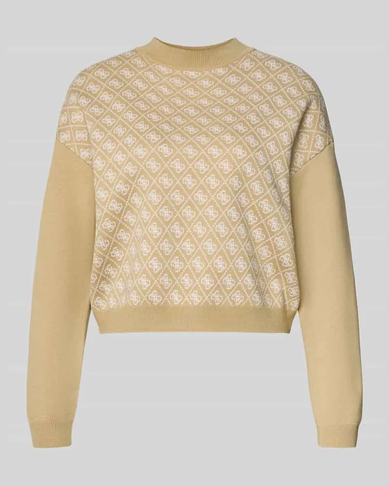Guess Cropped Strickpullover mit Rundhalsausschnitt Beige