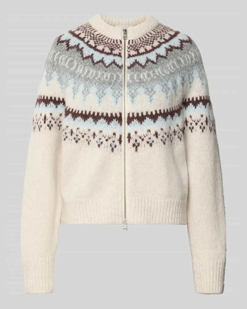 Closed Regular Fit Strickjacke mit Allover-Muster Offwhite