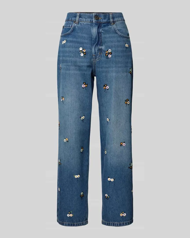 Max Mara Straight Fit Jeans mit Ziersteinbesatz Blau