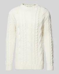 Profuomo Strickpullover mit Zopfmuster Offwhite