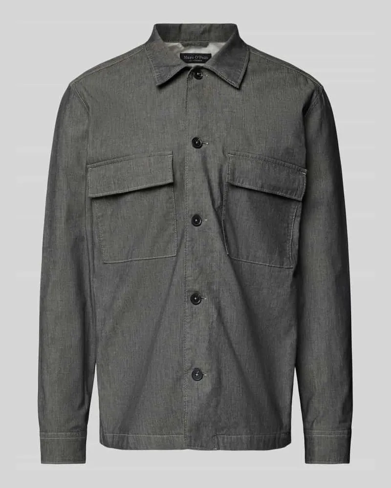 Marc O'Polo Loose Fit Hemdjacke aus Baumwoll-Chambray Mittelgrau