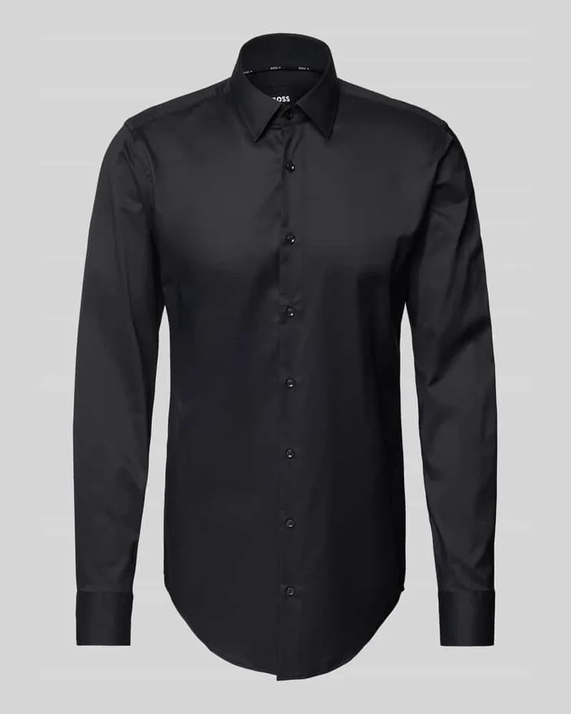 HUGO BOSS Regular Fit Businesshemd mit extra langem Arm Modell 'HANK Black