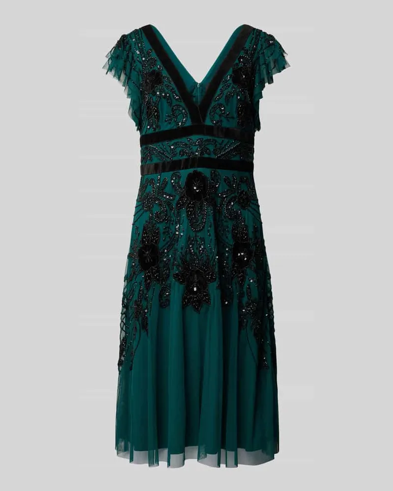 Adrianna Papell Cocktailkleid mit Zierstein- und Paillettenbesatz Dunkelgruen