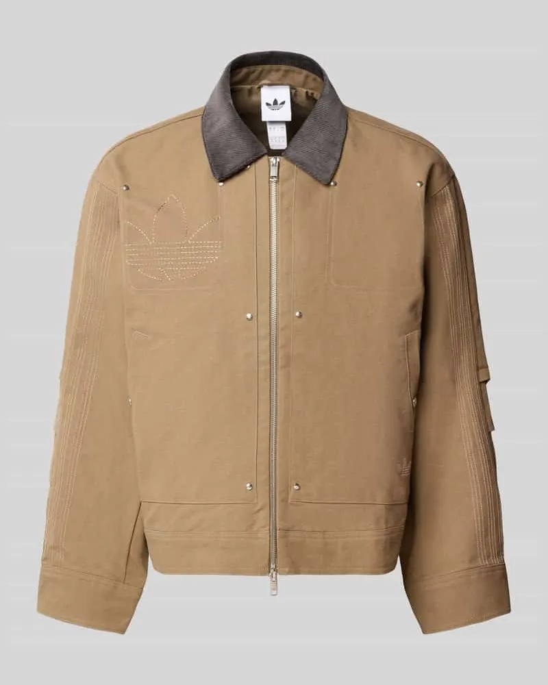 adidas Regular Fit Sweatjacke mit Nieten-Details Khaki