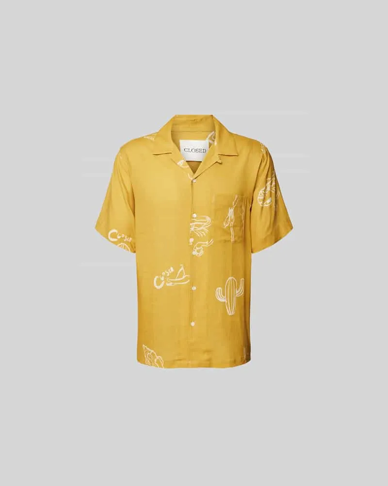 Closed Regular Fit Leinenhemd mit Brusttasche Hellgelb