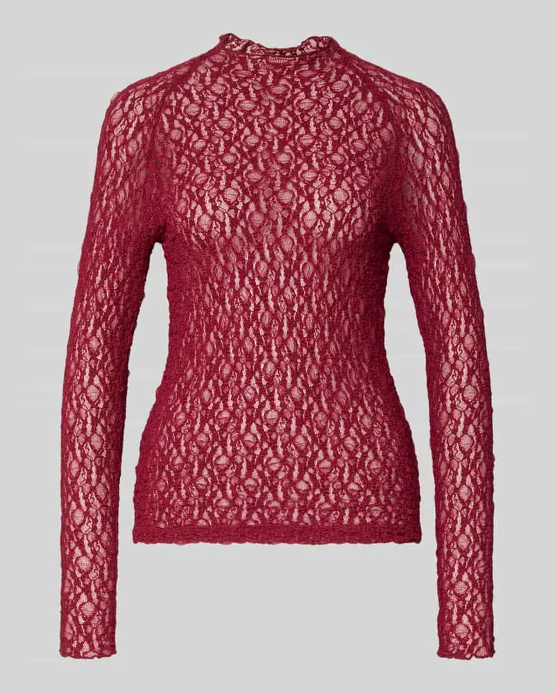 Marc Cain Slim Fit Longsleeve in semitransparentem Design Kirsche