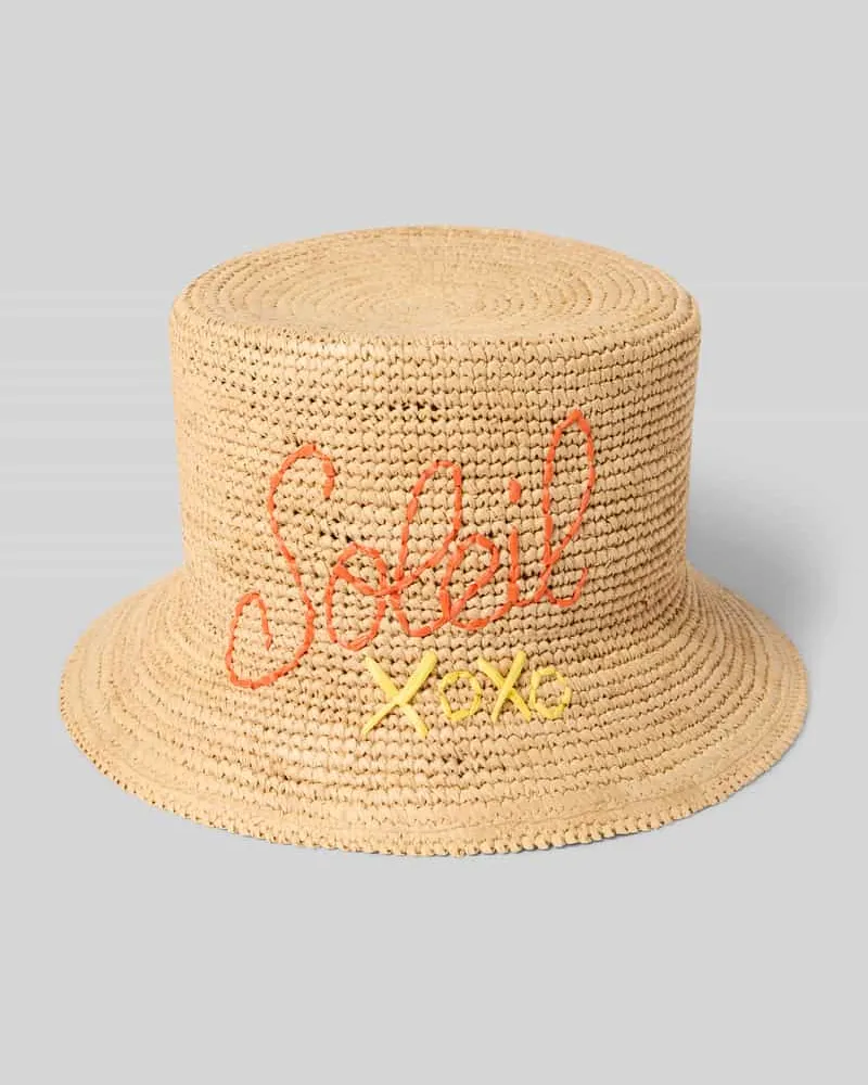 Marc Cain Zylinderförmiger Strohhut mit Stitchings Camel