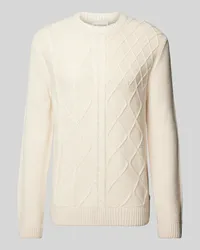 Tom Tailor Regular Fit Strickpullover mit Zopfmuster und gerippten Abschlüssen Offwhite