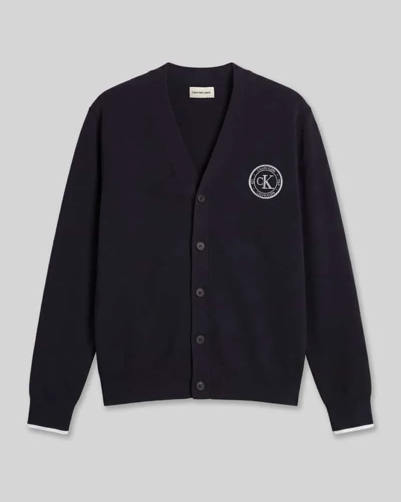 Calvin Klein Relaxed Fit Strickjacke aus reiner Baumwolle mit Logo-Stitching Marine
