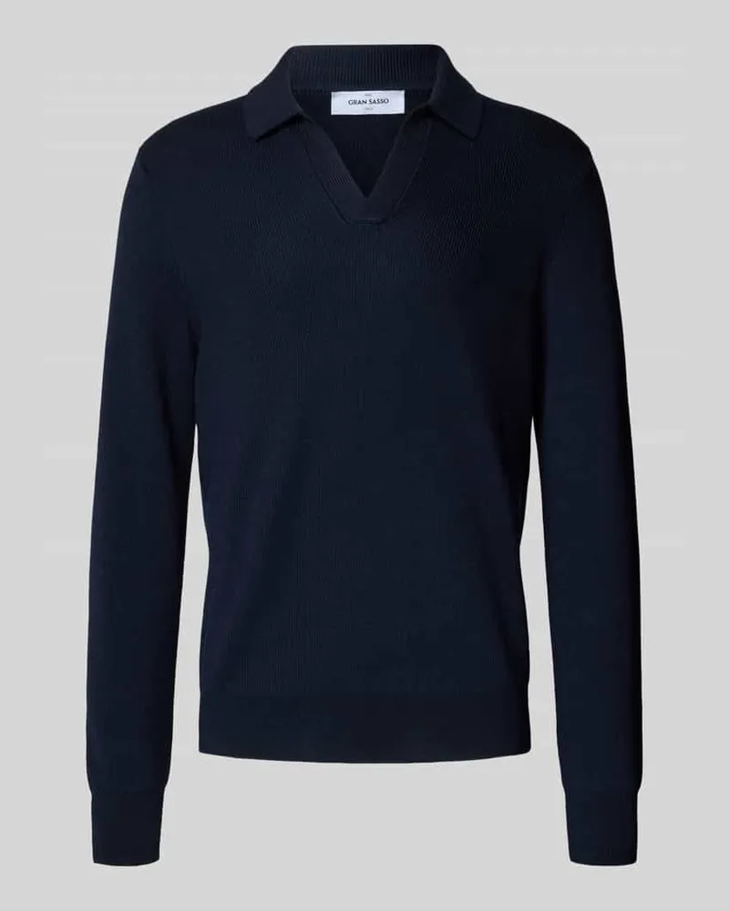 Gran Sasso Strickpullover aus Schurwolle mit Umlegekragen und V-Ausschnitt Marine