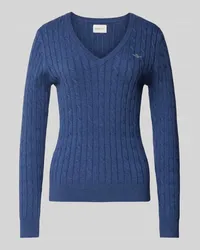 Gant Strickpullover mit Label-Stitching Rauchblau