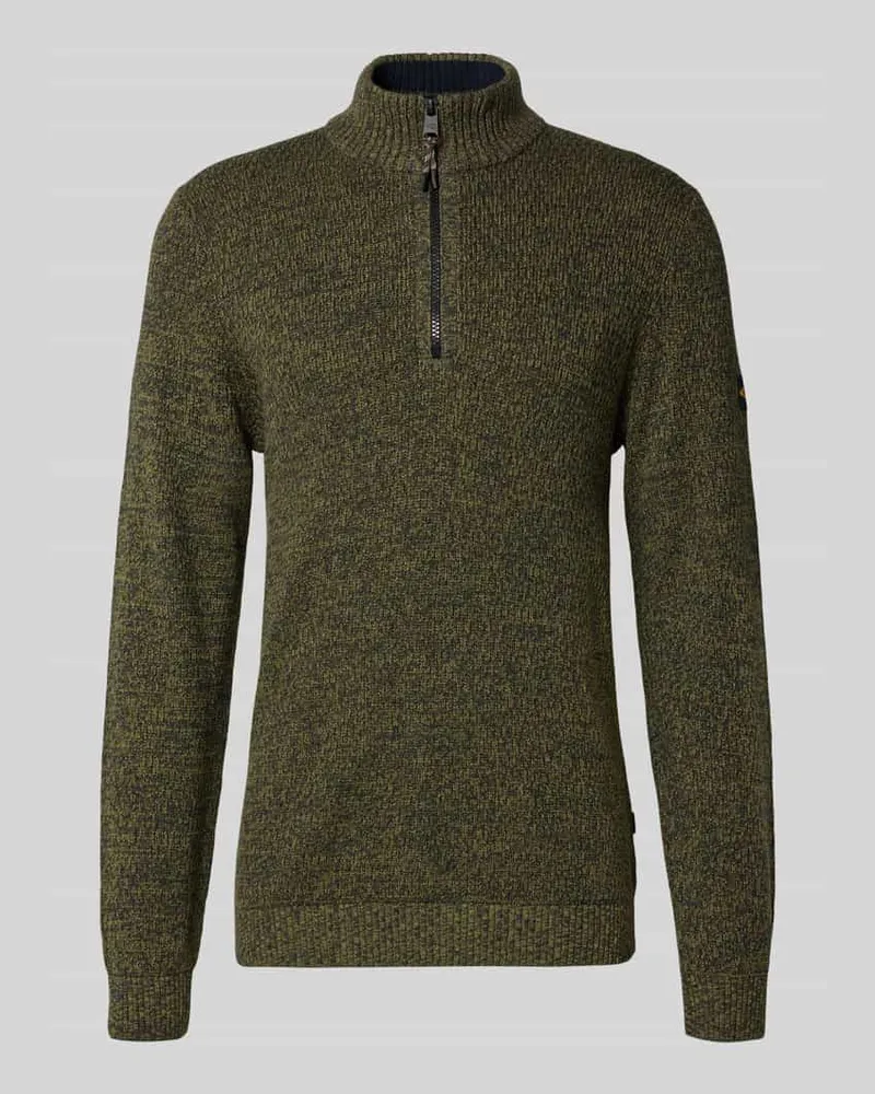 Camel Active Slim Fit Troyer mit Reißverschluss Modell 'Mouline Oliv