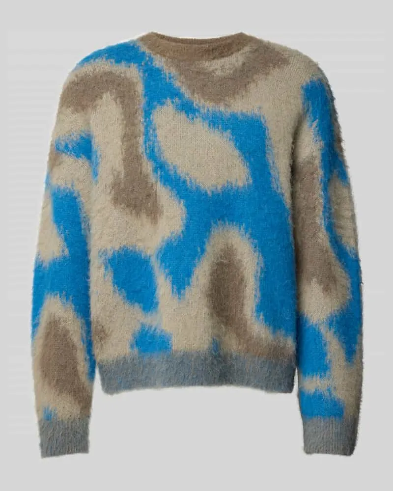 Calvin Klein Regular Fit Strickpullover aus Alpaka-Woll-Mix mit Motiv-Print Mittelgrau