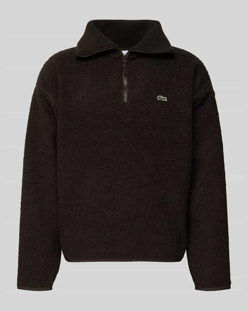 Lacoste Relaxed Fit Sweatshirt mit Troyer Kragen aus warmen Fleece Dunkelbraun