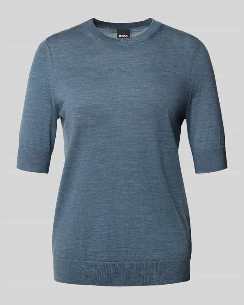 HUGO BOSS Regular Fit Pullover mit 3/4- Arm aus reiner Merino-Wolle Modell 'FARBELLA Rauchblau
