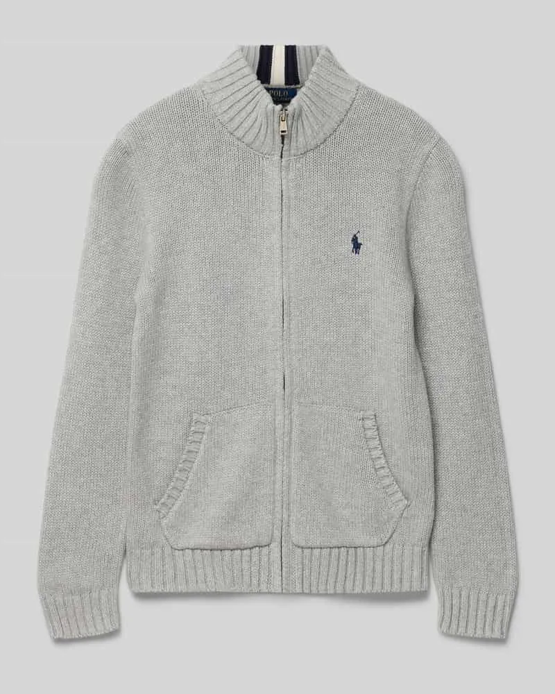 Ralph Lauren Strickjacke mit Reißverschluss Mittelgrau