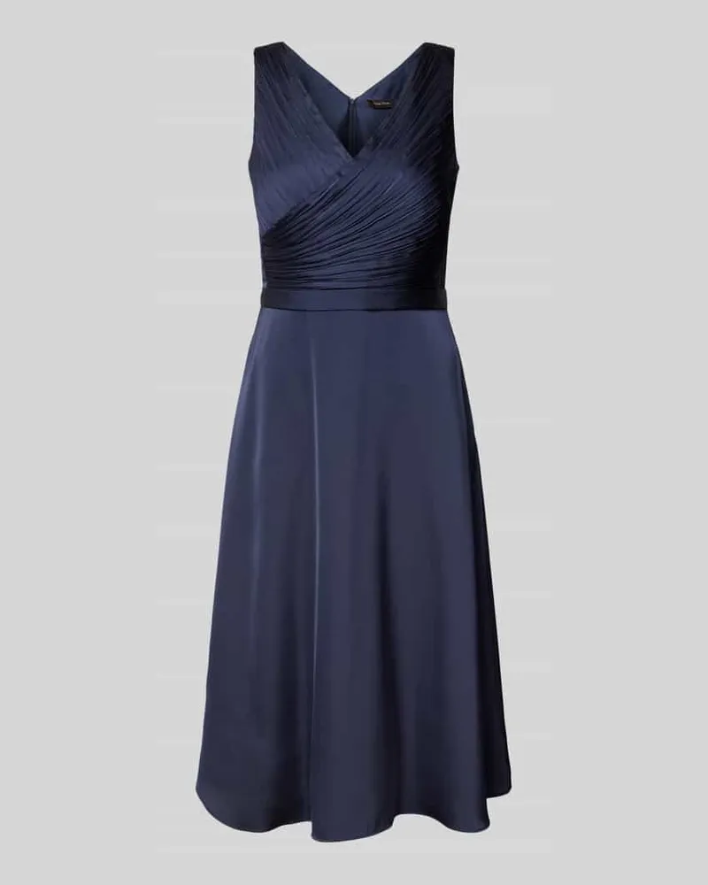 Vera Mont Knielanges Cocktailkleid mit Plisseefalten Dunkelblau