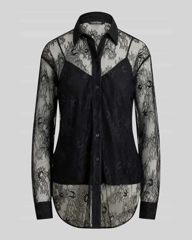 Ralph Lauren Loose Fit Langarmbluse aus floraler Spitze Black