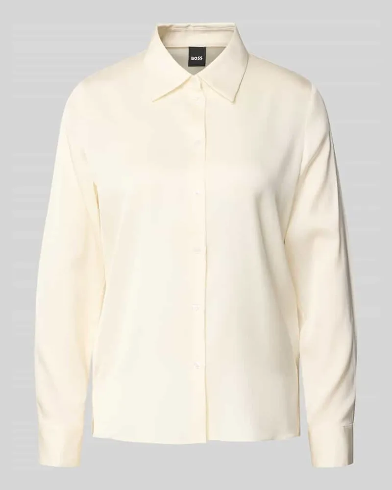 HUGO BOSS Regular Fit Langarmbluse aus Seiden-Mix Modell 'BONYA Offwhite