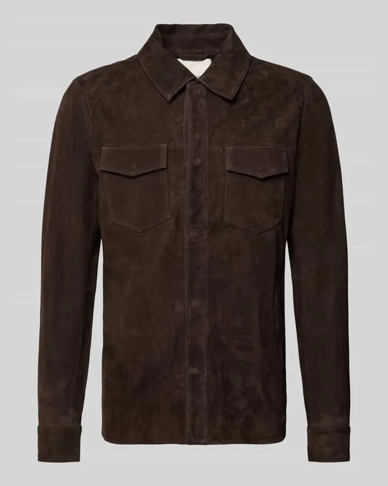 Profuomo Regular Fit Hemdjacke aus Ziegenleder Dunkelbraun