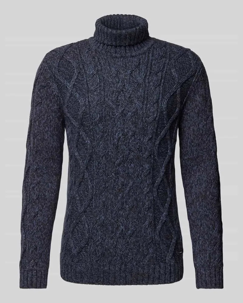 Ragman Rollkragenpullover mit Zopfmuster Marine