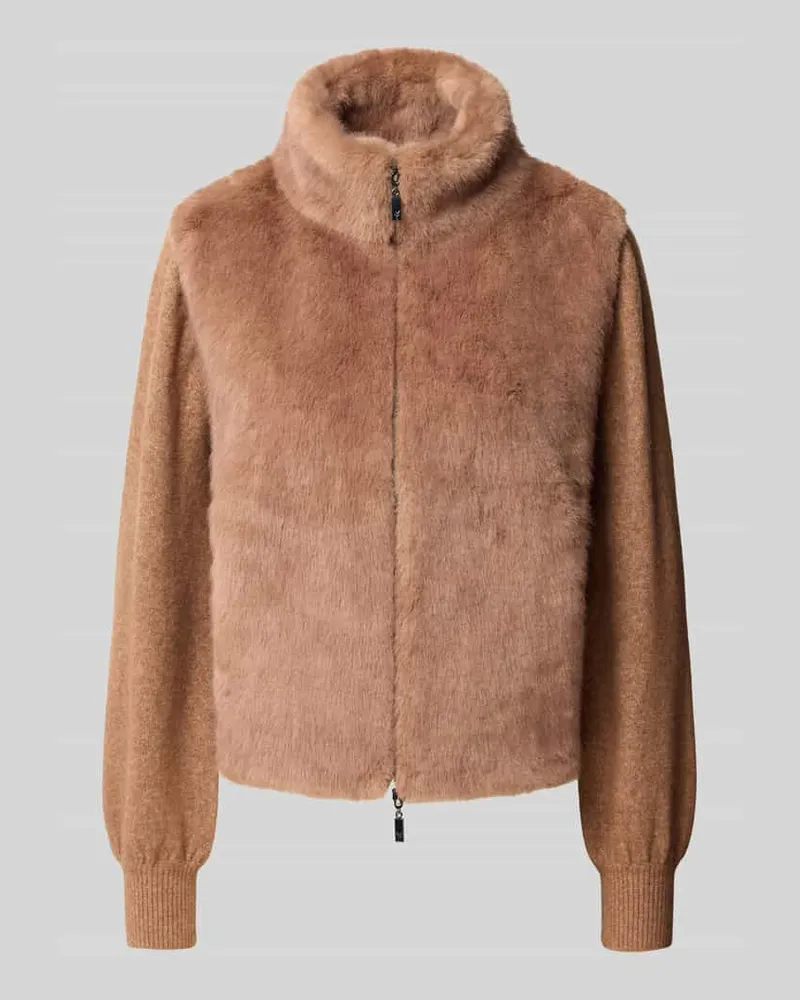 monari Strickjacke mit Stehkragen und Zweiwege-Reißverschluss Cognac