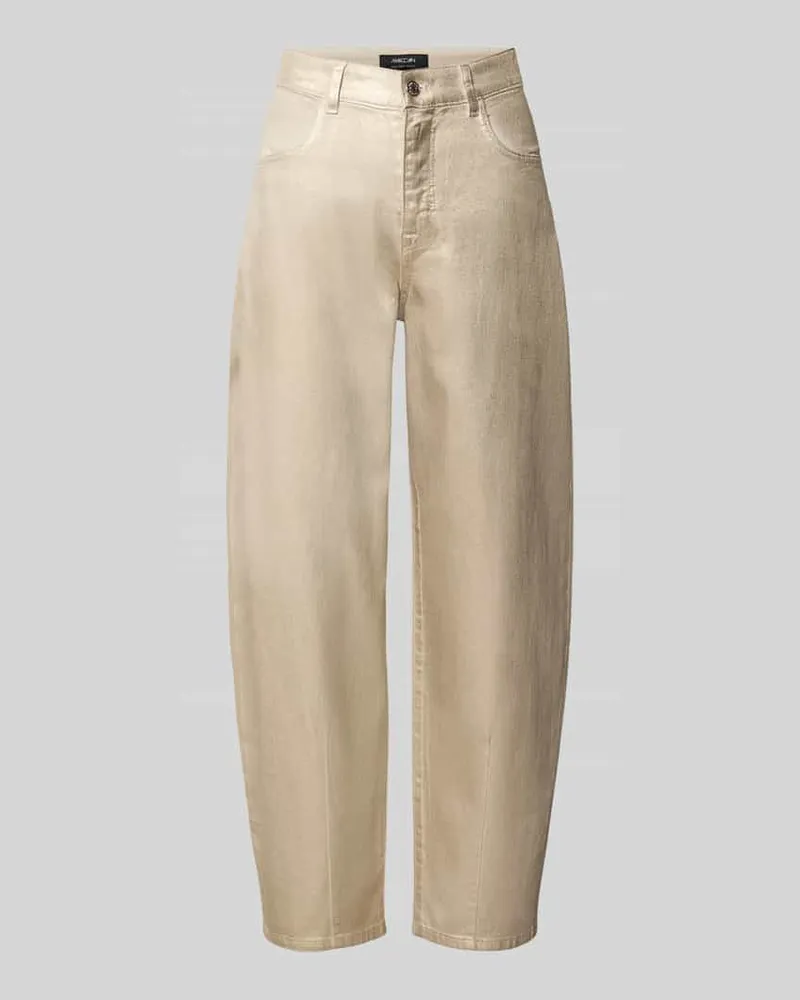 Marc Cain Straight Fit Jeans aus Baumwoll-Mix in glänzender Optik Gold